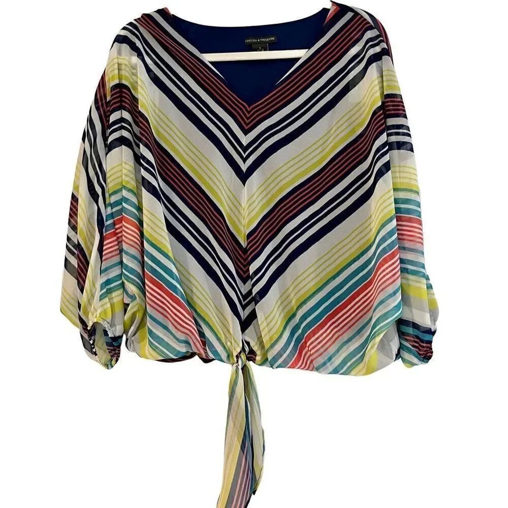 Chelsea & Theodore Women’s Small V Striped Colorful Blouse